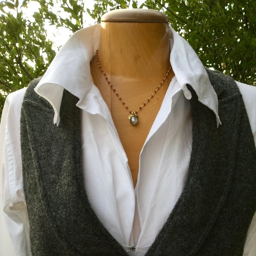 Me & Ro 18k Gold Ruby Tahitian Pearl Pendant Necklace